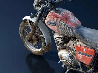 Vintage Red Motorcycle With Rusty Body Classic Engine And Worn Details 3d model