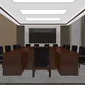 Spacious Modern Meeting Room Interior With Long Wooden Table Black Chairs And Large Screen