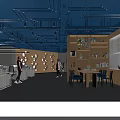 Modern Open Public Office Space Design With Desks Chairs Bookshelves And Lighting