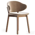 Modern Beige Upholstered Leisure Chair With Curved Backrest And Wooden Legs