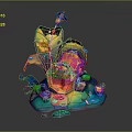 Colorful Fantasy Hut with Cartoon Leaves Flowers Rainbow Water Drops and Vibrant Design