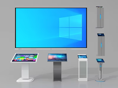 Public Facilities With Large Digital Screen And Multiple Touchscreen Kiosks 3d model