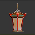 Traditional Chinese Furniture Decorative Lantern With Red Yellow Metal Frame And Hexagonal Base
