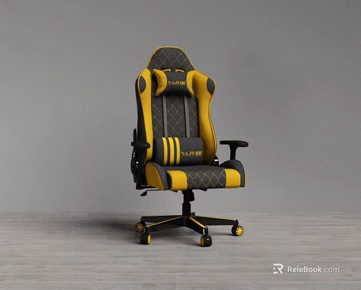 Lancer Black Yellow Gaming Chair Ergonomic Design Padded Seat Armrests With Rolling Wheels 3d model 