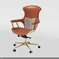 Modern Office Chair with Orange and White Upholstery Armrests and Golden Metal Base Casters