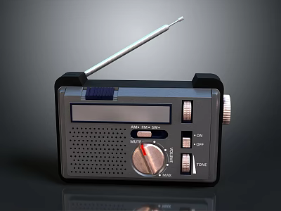 Portable AM FM Radio With Solar Panel Antenna Tuning Knob And Volume Control 3d model
