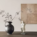 Elegant Vase With Berry Branches And White Statue By Beige Brown Wall