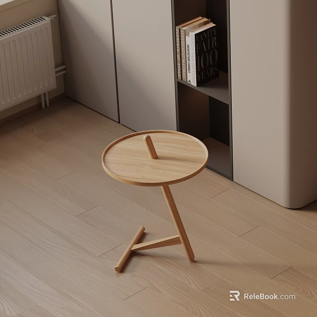 Modern Wooden Side Table With Round Top And Triangular Legs In Living Room 3d model 