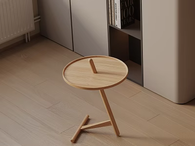 Modern Wooden Side Table With Round Top And Triangular Legs In Living Room 3d model