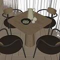 Modern Dining Table Set With Square Wooden Top Four Leather Chairs And Decorative Items