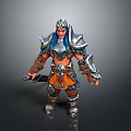 Man With Blue Hair In Silver Helmet And Armor Holding Sword Warrior Character