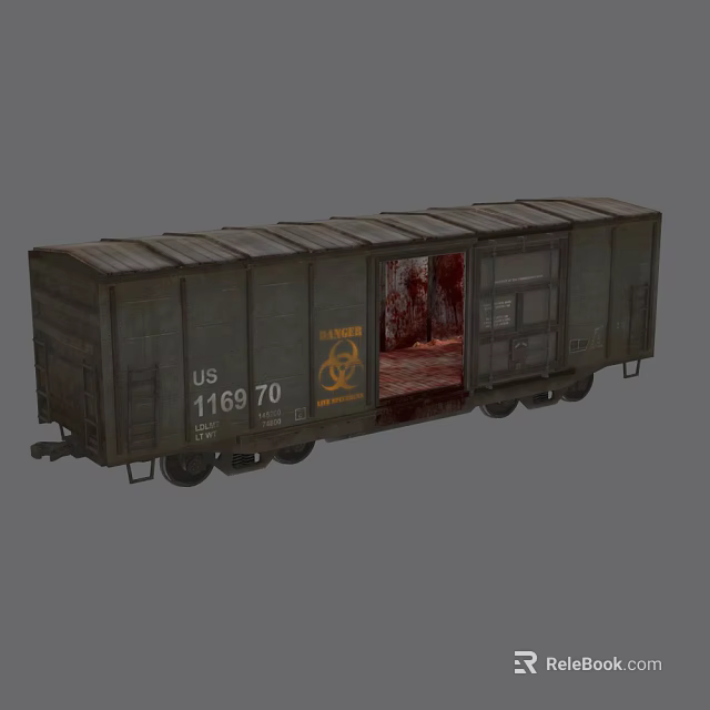 US 116970 Freight Car With Biohazard Sign Open Door And Red Liquid Inside 3d model 