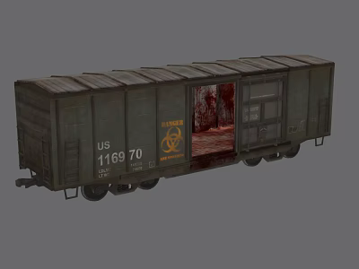 US 116970 Freight Car With Biohazard Sign Open Door And Red Liquid Inside 3d model