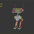 3D Mechanical Robot Character With Red White Design And Big Eyes 3d model