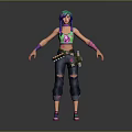 Vibrant Haired 3D Character Wearing Green Tank Top With Skull Design And Ripped Jeans