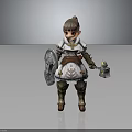 Elf Warrior Girl With Braided Hair Holding Shield And Hammer In Decorative Armor