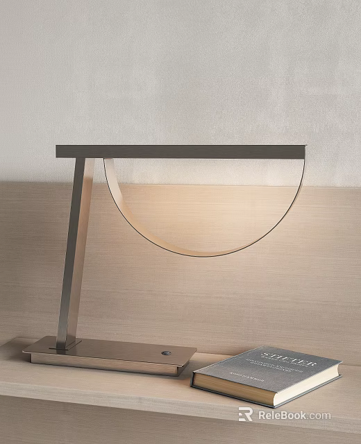 Modern Minimalist Table Lamp With Metal Frame And Glass Shade On Wooden Desk 3d model 