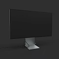 Modern Computer Monitor With Black Screen And Silver Base Connected Cables On Dark Background