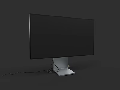 Modern Computer Monitor With Black Screen And Silver Base Connected Cables On Dark Background 3d model