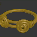 Golden Metallic Bangle With Circular Design And Spiral Decorations For Daily Accessory