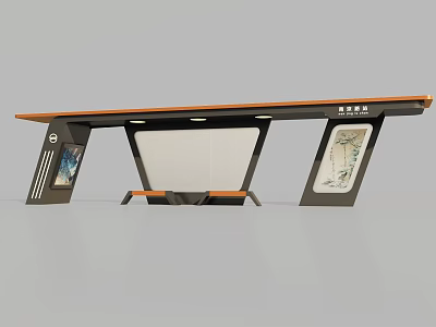 Modern Roadside Public Transit Shelter With Orange Top And Information Panels 3d model