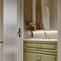 Modern Bathroom Interior With Glass Shower Door Wall Niches Storage Cabinets And Bath Products