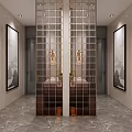 Modern Public Toilet Entrance Design Featuring Male Female Signs Glass Doors And Metal Frames