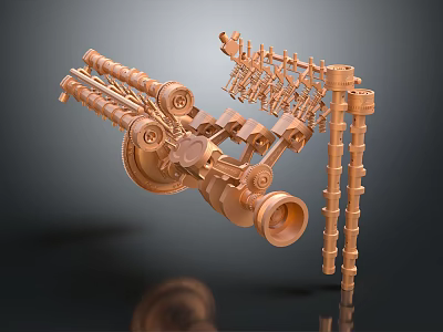 Detailed Engine Mechanical Structure Featuring Shiny Metallic Parts Gears and Shafts in 3D Rendering 3d model
