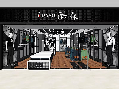 Stylish Rousn Clothing Store Interior Featuring Mannequins Fashion Displays And Racks 3d model