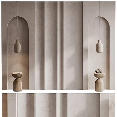 Minimalist Background Wall With Arched Design And Decorations 3d model