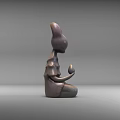 Abstract Sitting Rabbit Sculpture Carving With Dark Material And Holding Object 3d model