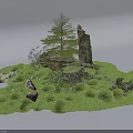 Lush Green Moss Covered Ground With Small Pine Tree Rocks And Natural Elements 3d model