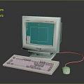 Vintage White Computer System With Turquoise Screen Keyboard And Mouse