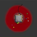 Colorful Gumball Machine With Transparent Glass Globe Yellow Base And Scattered Candies On Dark Background
