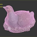 Detailed Bird Sculpture With Red Gray Brown Feathers Green Base And Eggs