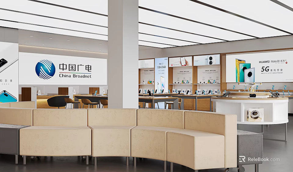 China Broadnet Digital Store Interior With Seating And Product Displays 3d model