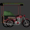Vintage Tricycle with Green and Yellow Canopy Red Body and Green Seat