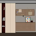 Modern Wooden Shoe Cabinet with Storage Shelves and Decorative Pegboard in Home Entryway