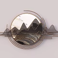 Circular Metal Frame Wall Decor With Mirror Mountain Pattern And Flying Birds 3d model