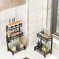Black Multi tiered Bathroom Cabinet Rack With Spice Bottles Knives And Cutting Boards