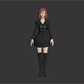 Pink Haired Woman In Black Double Breasted Coat Short Skirt And Knee High Boots