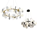 Modern Circular Chandeliers With Multiple Disc Shades Gold Black Frames Interior Lighting Design 3d model