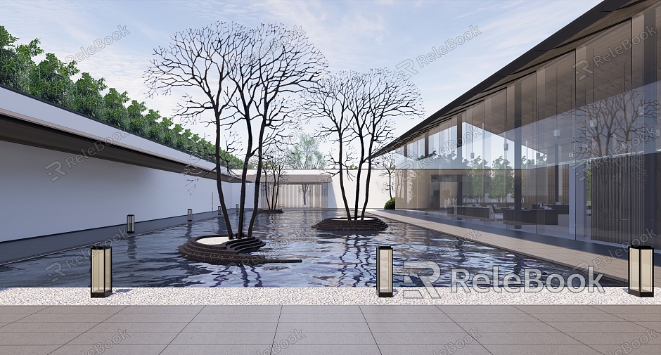 New Chinese Courtyard Zen Courtyard Water Terrace Waterscape Courtyard Oriental Mood Corridor Tree Pool model