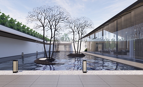 New Chinese Courtyard Zen Courtyard Water Terrace Waterscape Courtyard Oriental Mood Corridor Tree Pool 3d model