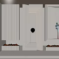 White Decorative Room Dividers With Vertical Pleats And Art Display Shelves