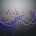 Roller Coaster Model With Blue Supports Yellow Tracks Complex Curves And Loop Dark Background Reflective Effect 3d model