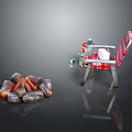 Outdoor Bonfire With Red White Striped Chair And Metal Canister Nearby