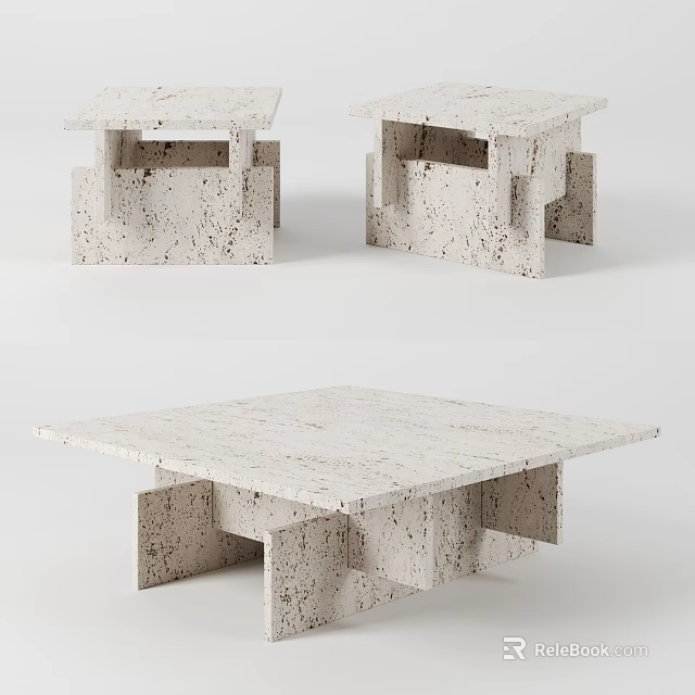 Modern Terrazzo Coffee Table With Geometric Base And Textured Surface Design 3d model 
