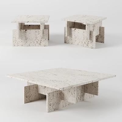 Modern Terrazzo Coffee Table With Geometric Base And Textured Surface Design 3d model