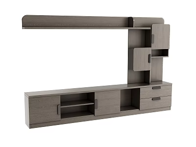 Modern Gray TV Stand With Storage Drawers And Open Shelves Design 3d model